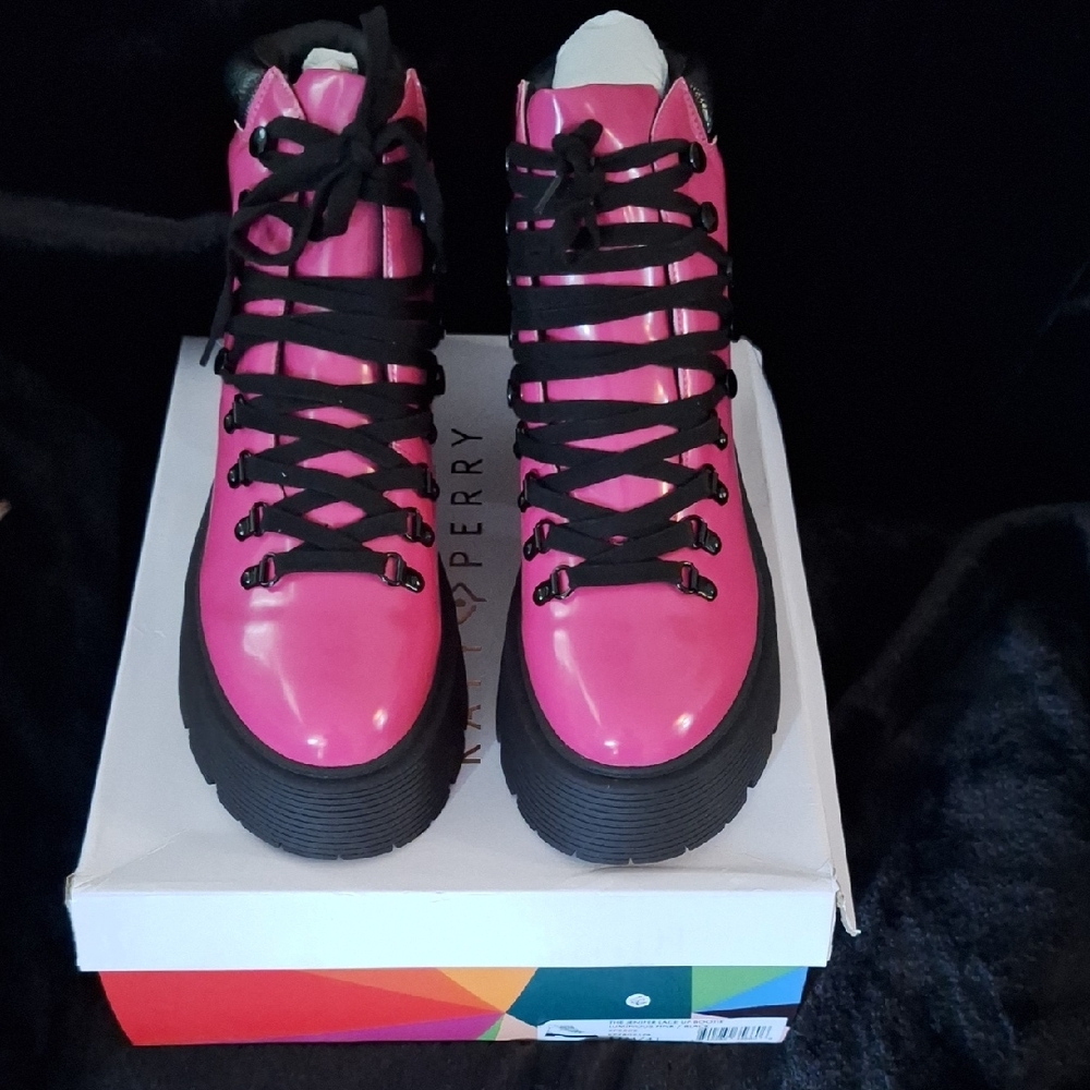 Katy Perry Collections Women's Vibrant Pink Lace-Up Boots - Picture 2 of 6